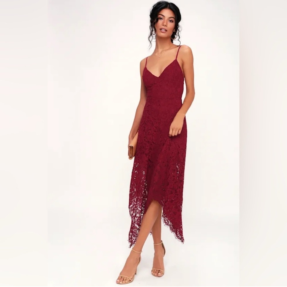 Lulu's Burgundy High Low Lace Dress